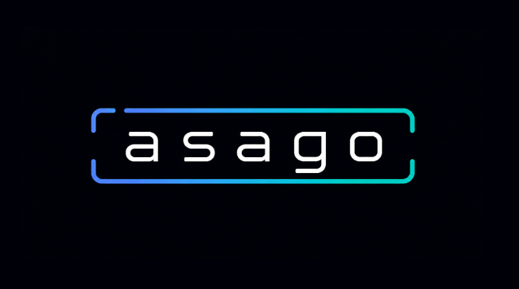 Logo on black background: asago